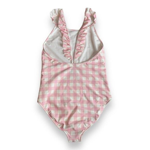 $65 Polo RALPH LAUREN Girls 12 PINK Plaid One Piece SWIMSUIT Ruffle Straps NWOT - Picture 2 of 5